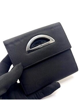 Authentic CHRISTIAN DIOR Black Compact Nylon Trifold Wallet